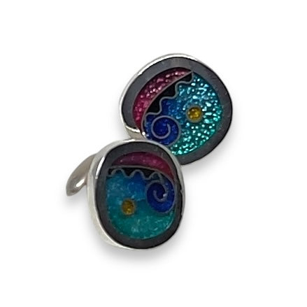 Cloisonné Enameled Cufflinks-Ocean Color Palette