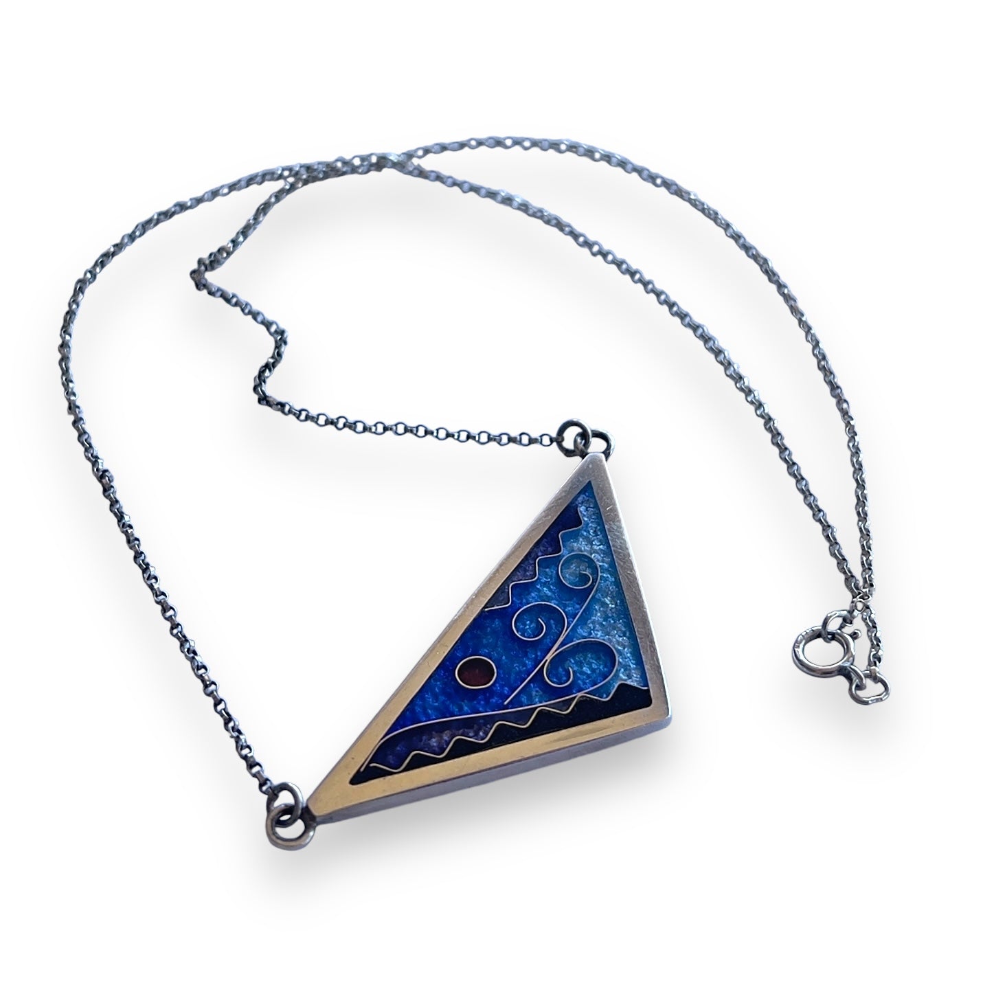 Cloisonné Enameled Large Triangle Necklace-Ice Color Palette