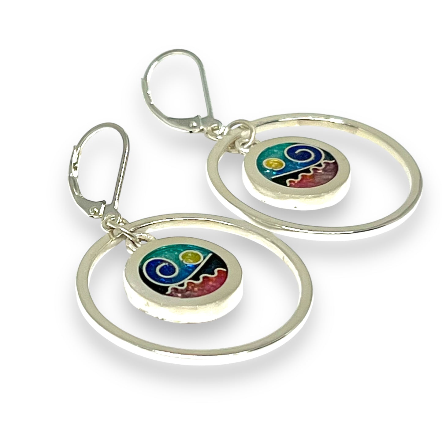 Cloisonné Enameled Hoop Earrings-Ocean Color Palette