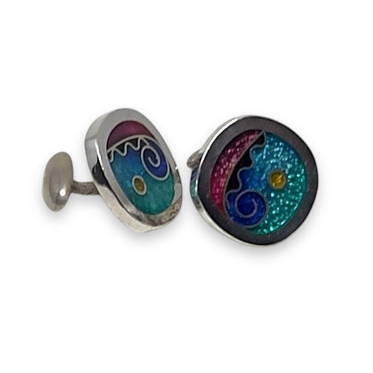 Cloisonné Enameled Cufflinks-Ocean Color Palette