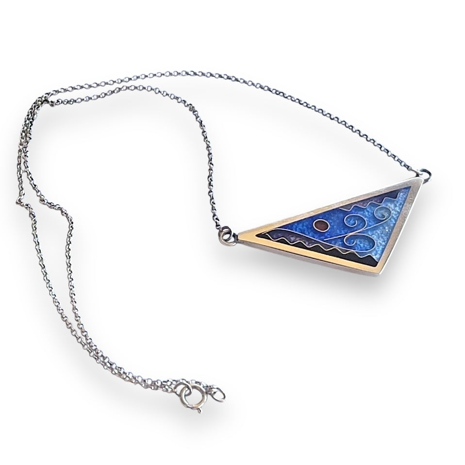 Cloisonné Enameled Large Triangle Necklace-Ice Color Palette