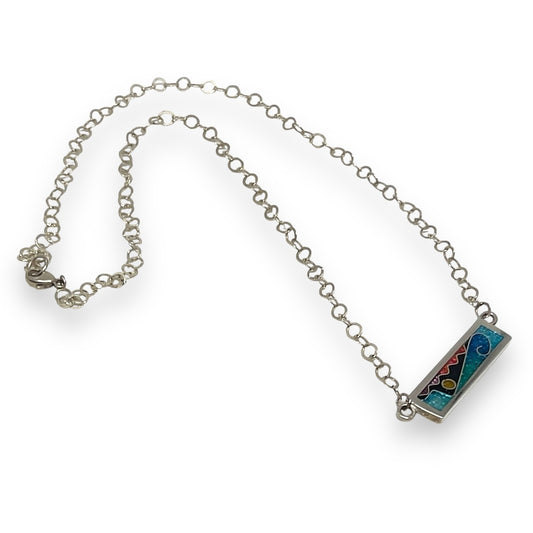 Cloisonné Enameled Bar Necklace-Ocean Color Palette