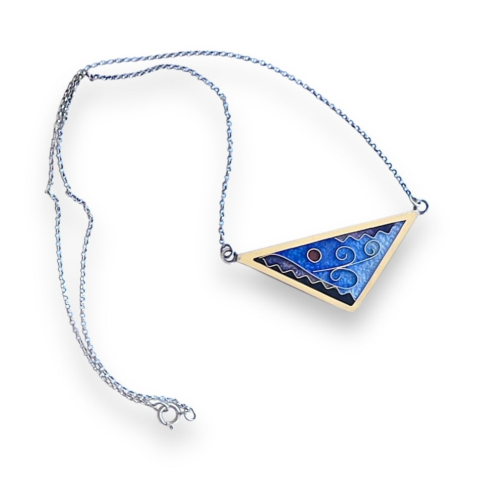 Cloisonné Enameled Large Triangle Necklace-Ice Color Palette