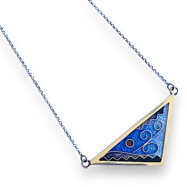 Cloisonné Enameled Large Triangle Necklace-Ice Color Palette