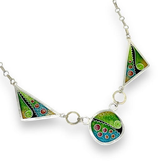 Cloisonné Enameled Large Square/Triangle Necklace-Meadow Color Palette