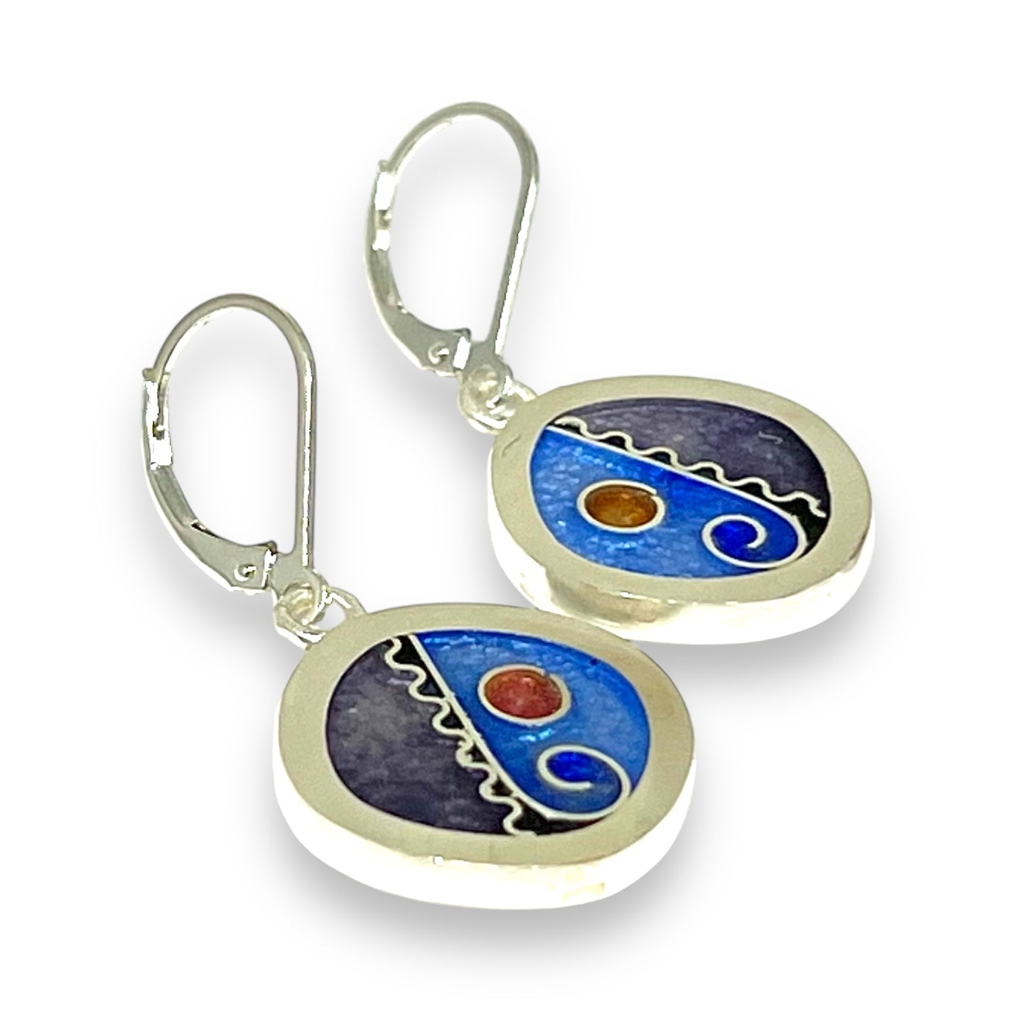 Cloisonné Enameled Rounded Square Hanging Earrings-Ice Color Palette