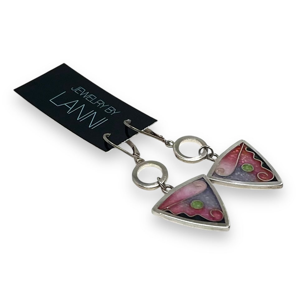 Cloisonné Enameled Triangle Hanging Earrings – Cherry Blossom Color Palette