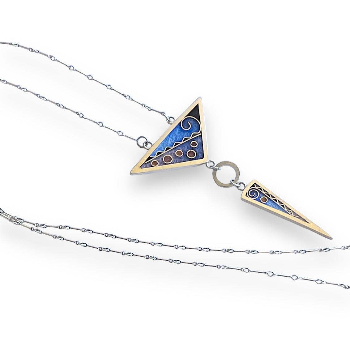 Cloisonné Enameled Large Triangle/Long Triangle Necklace-Ice Color Palette