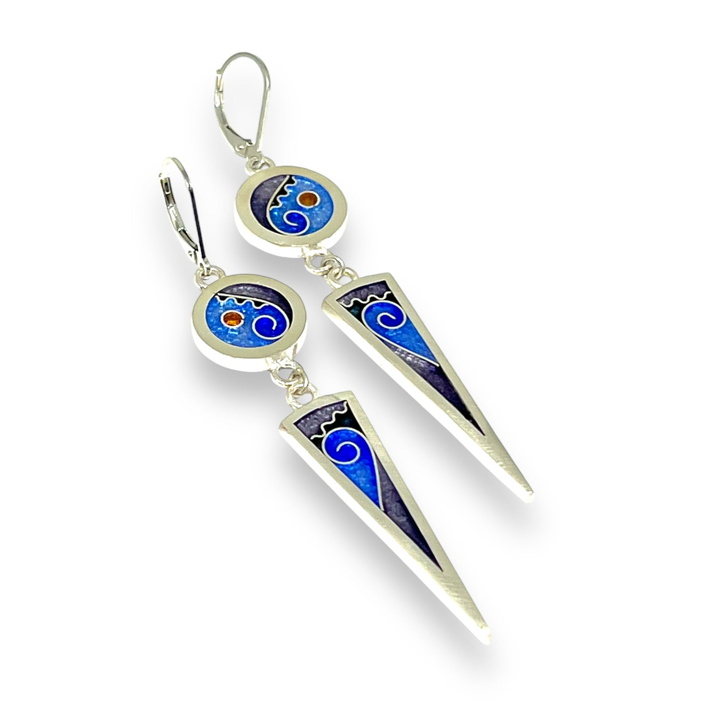 Cloisonné Enameled Circle/Triangle Earrings – Ice Color Palette