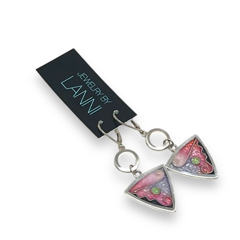 Cloisonné Enameled Triangle Hanging Earrings – Cherry Blossom Color Palette