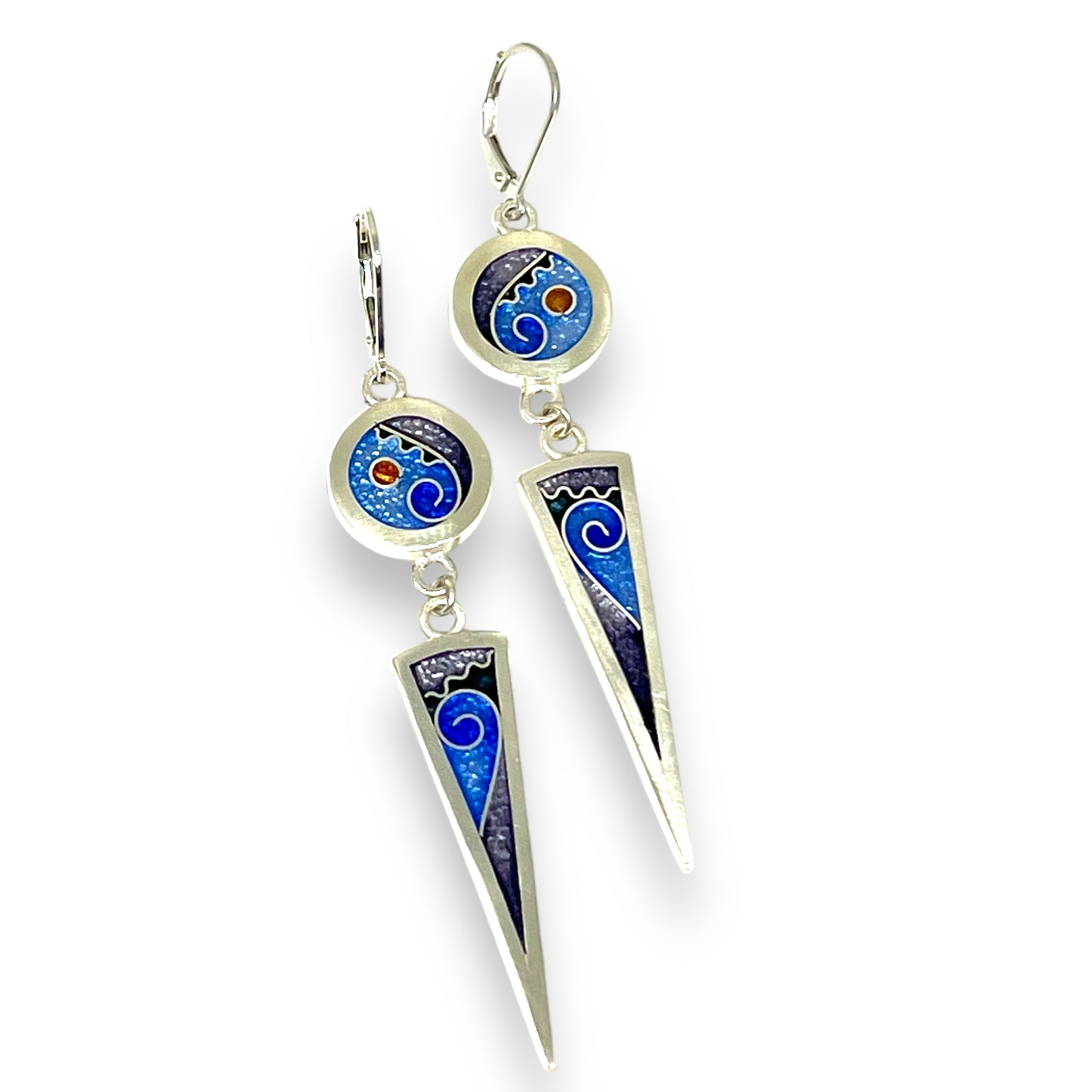 Cloisonné Enameled Circle/Triangle Earrings – Ice Color Palette