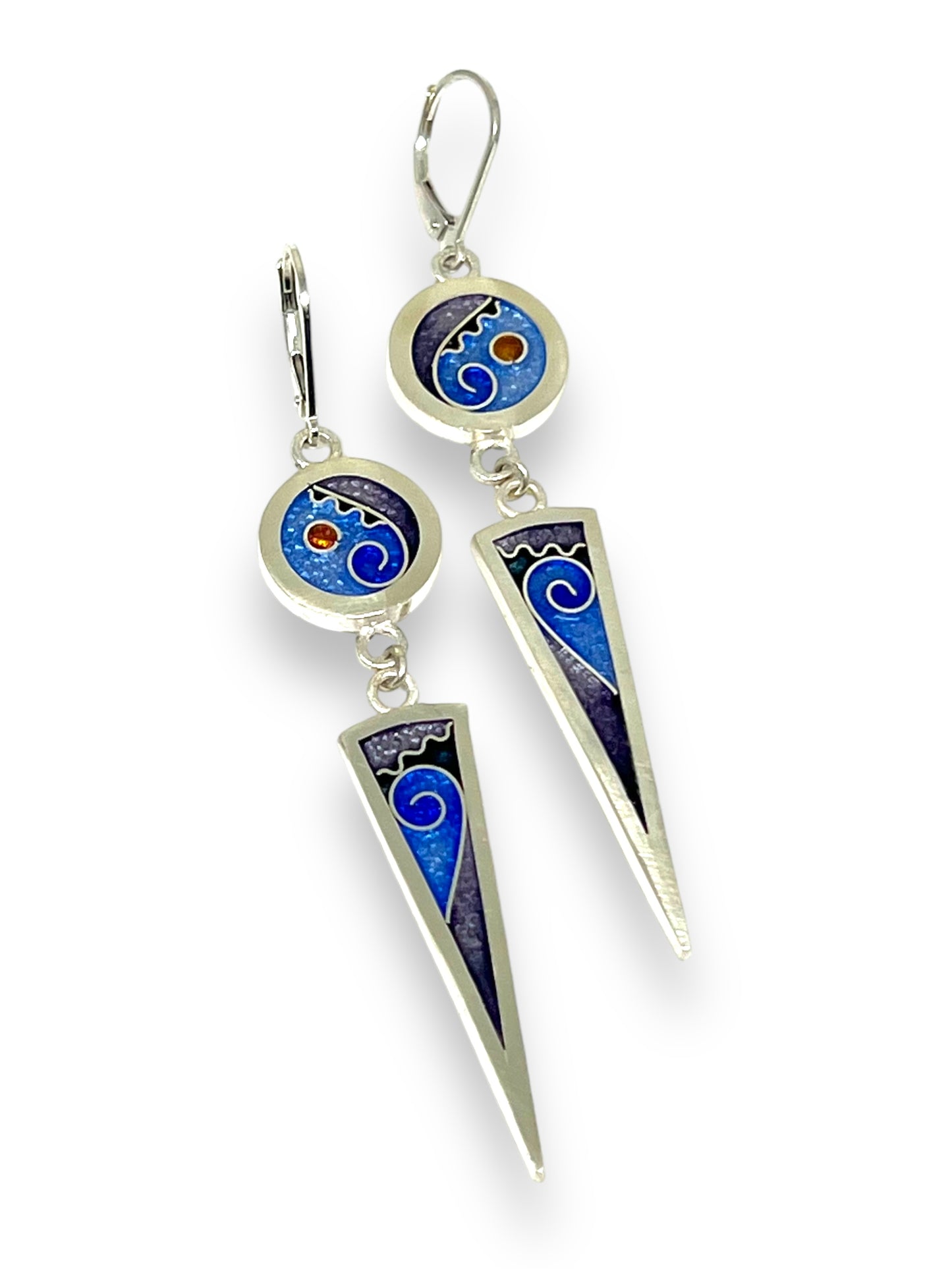 Cloisonné Enameled Circle/Triangle Earrings – Ice Color Palette