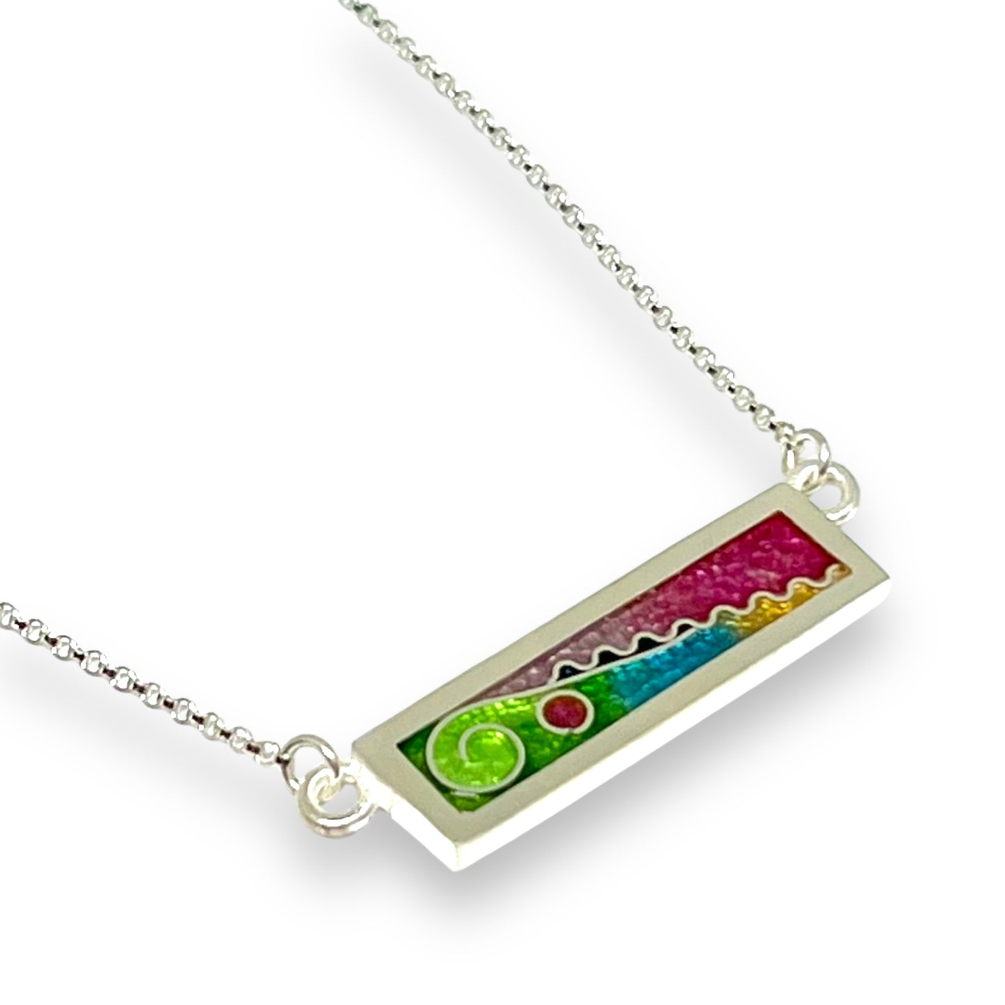 Cloisonné Enameled Bar Necklace - Meadow Color Palette