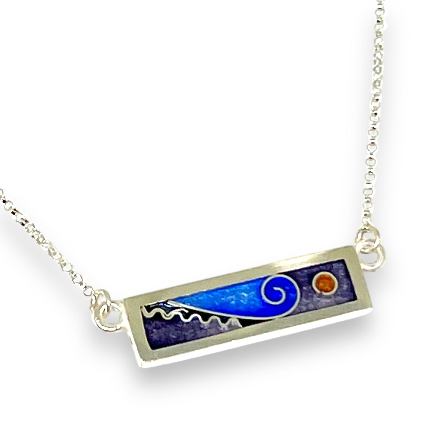 Cloisonné Enameled Rectangle Necklace-Ice Color Palette