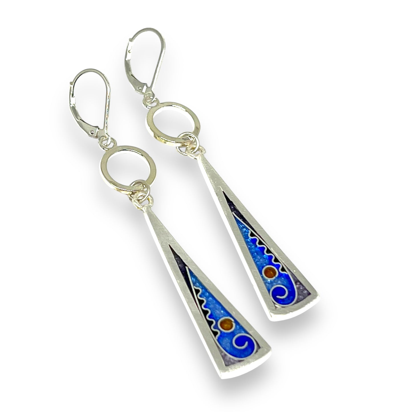 Cloisonné Enameled Long Triangle with Silver Washer - Ice Color Palette