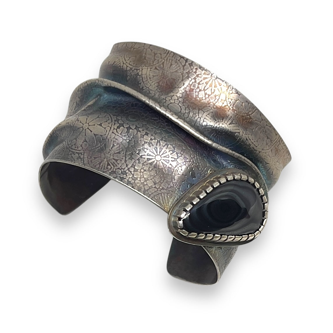 Sterlings Silver Wide Cuff Bracelet with Psilomelone