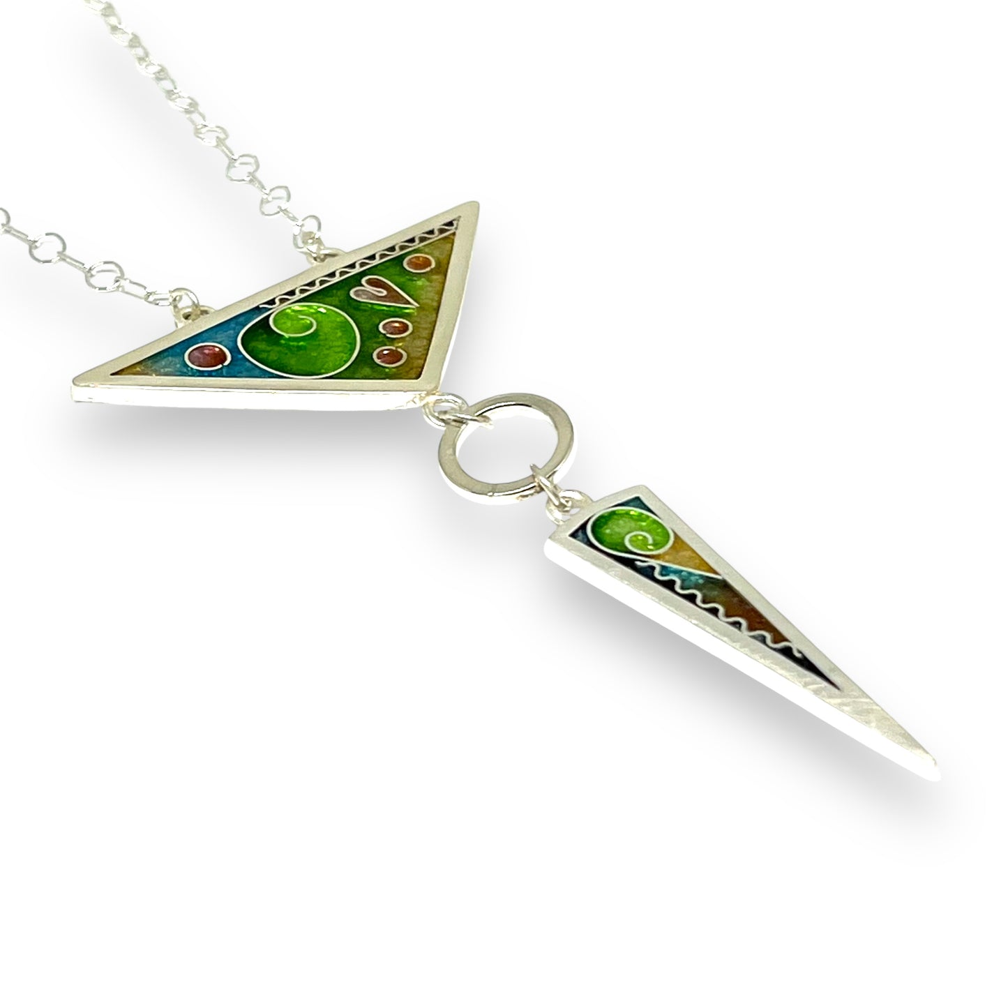 Cloisonné Enameled Large Triangle/Long Triangle Necklace-Meadow Color Palette