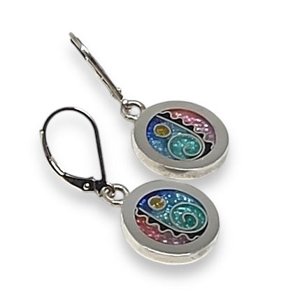 Cloisonné Enameled Circle Earrings-Ocean Color Pallet