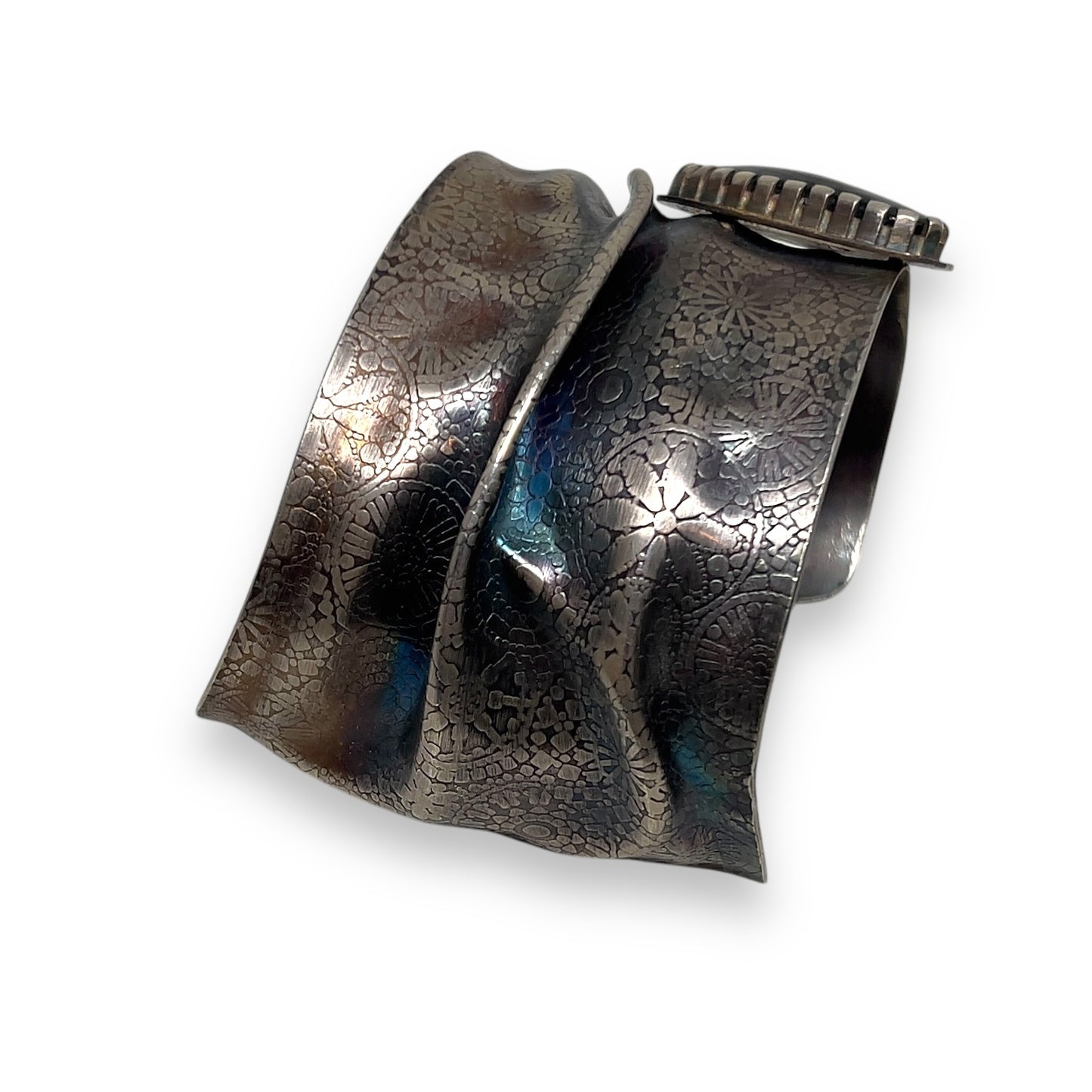 Sterlings Silver Wide Cuff Bracelet with Psilomelone