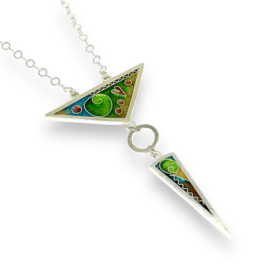 Cloisonné Enameled Large Triangle/Long Triangle Necklace-Meadow Color Palette