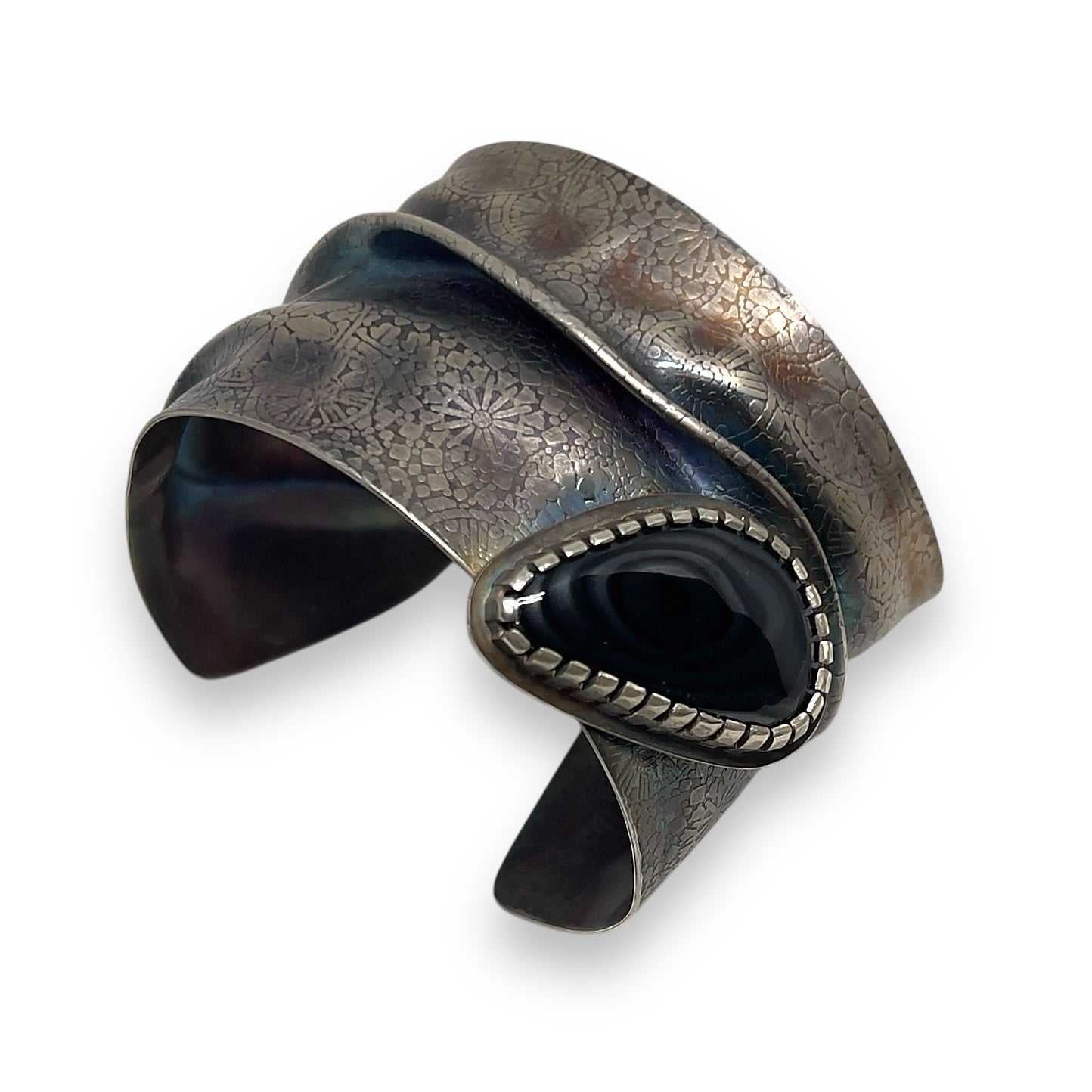 Sterlings Silver Wide Cuff Bracelet with Psilomelone