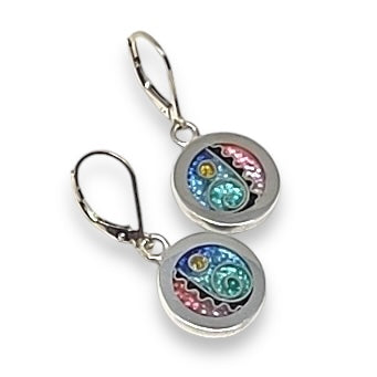 Cloisonné Enameled Circle Earrings-Ocean Color Pallet