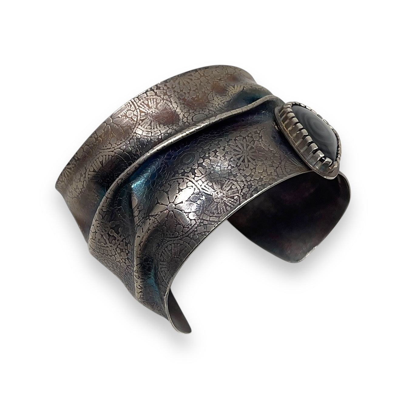 Sterlings Silver Wide Cuff Bracelet with Psilomelone