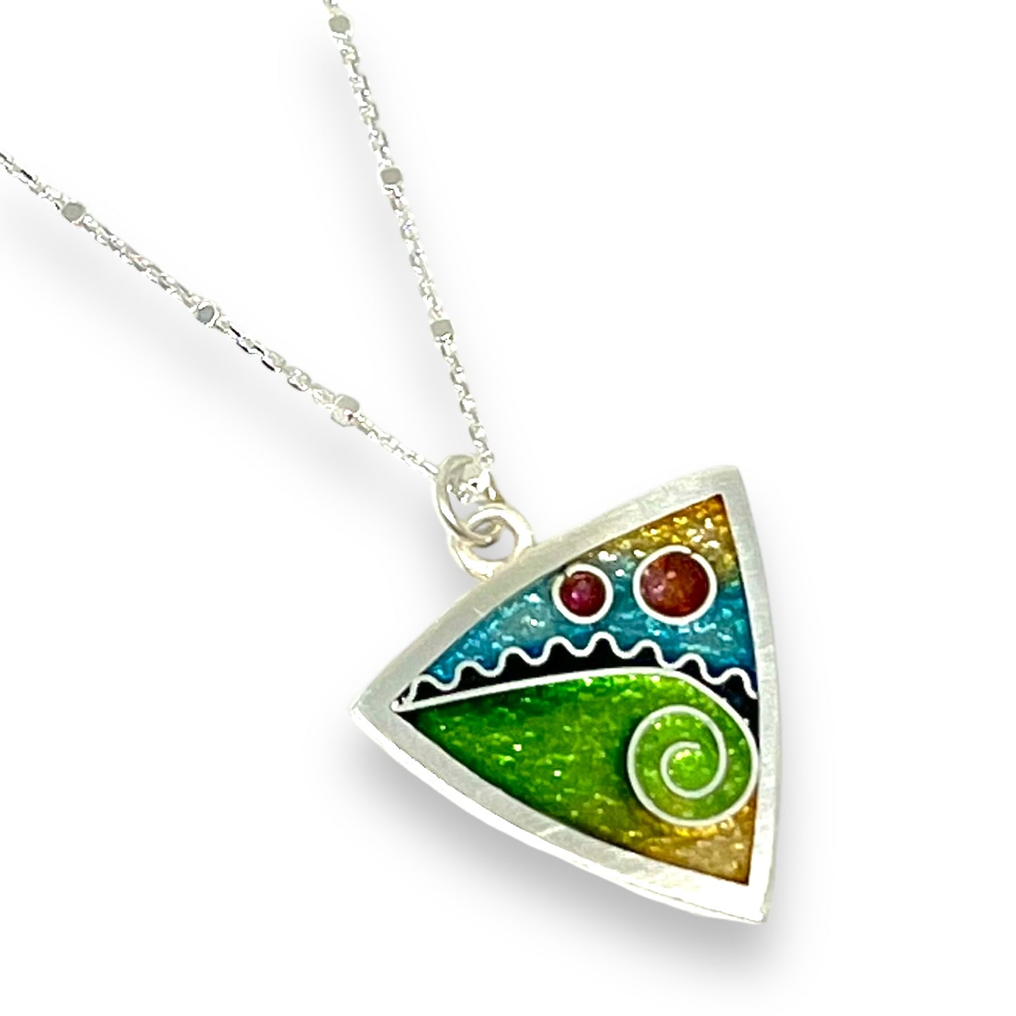 Cloisonné Enameled Triangle Pendant-Meadow Color Palette