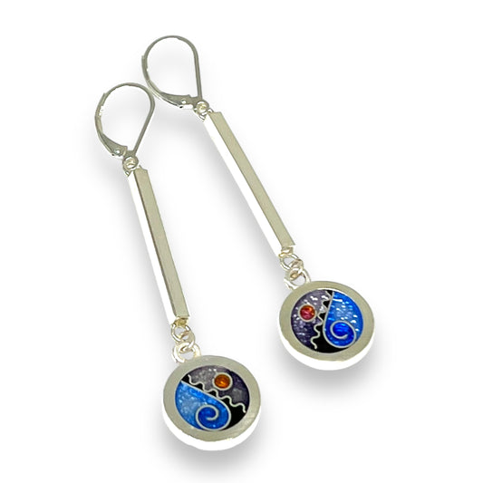 Cloisonné Enameled Circle/Bar Earrings - Ice Color Palette