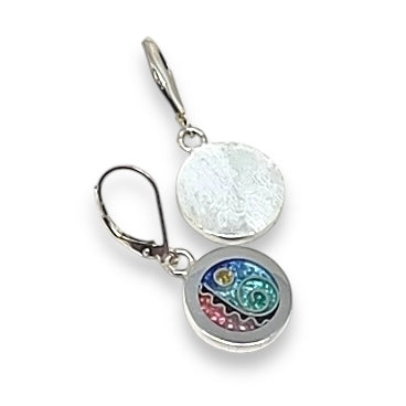 Cloisonné Enameled Circle Earrings-Ocean Color Pallet