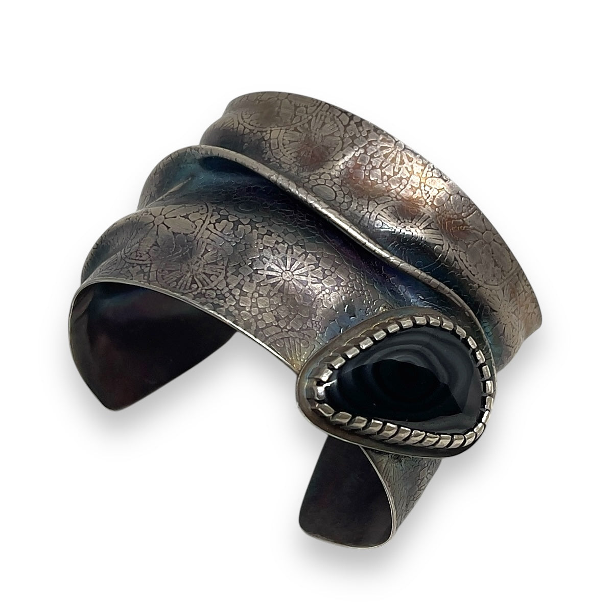 Sterlings Silver Wide Cuff Bracelet with Psilomelone