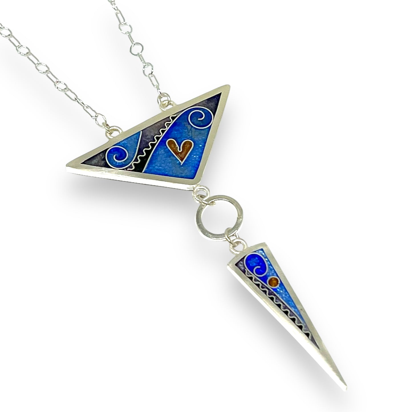 Cloisonné Enameled Large Triangle/Long Triangle Necklace - Ice Color Palette
