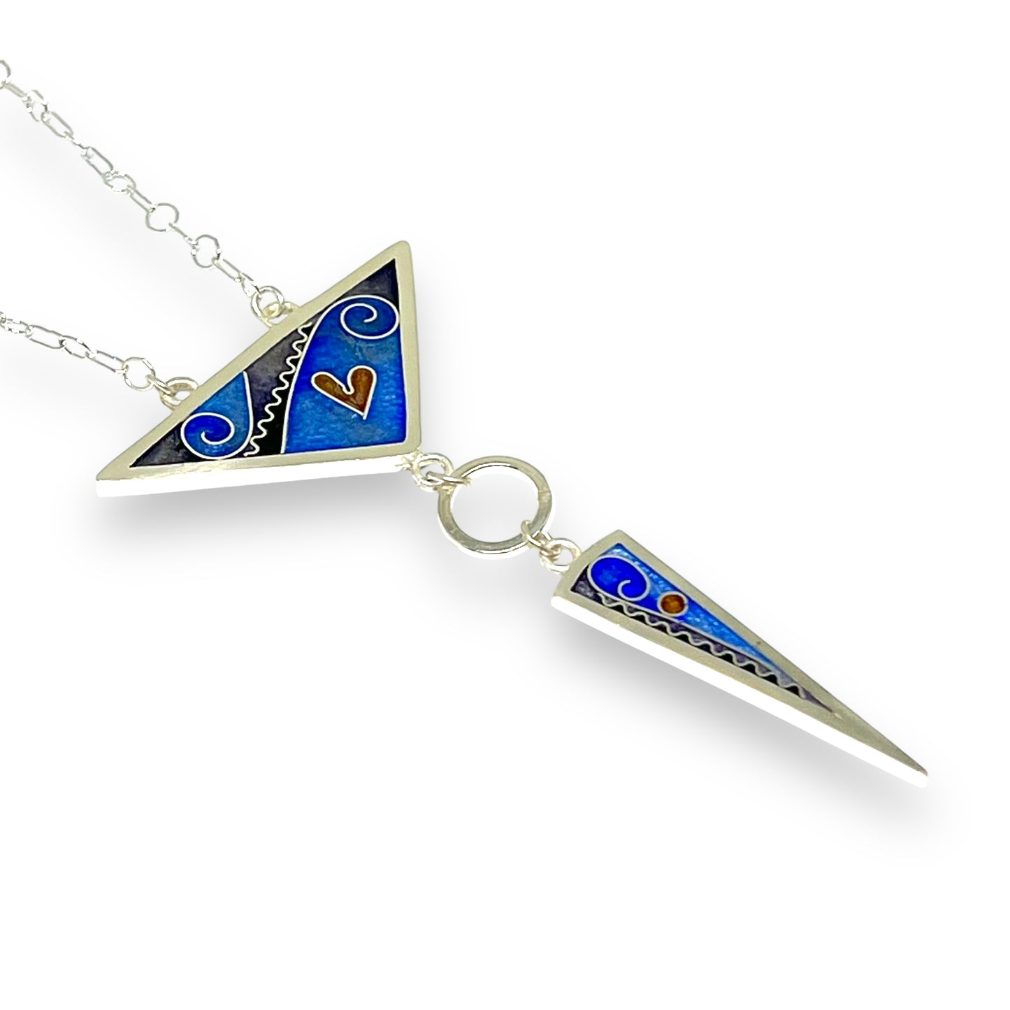 Cloisonné Enameled Large Triangle/Long Triangle Necklace - Ice Color Palette
