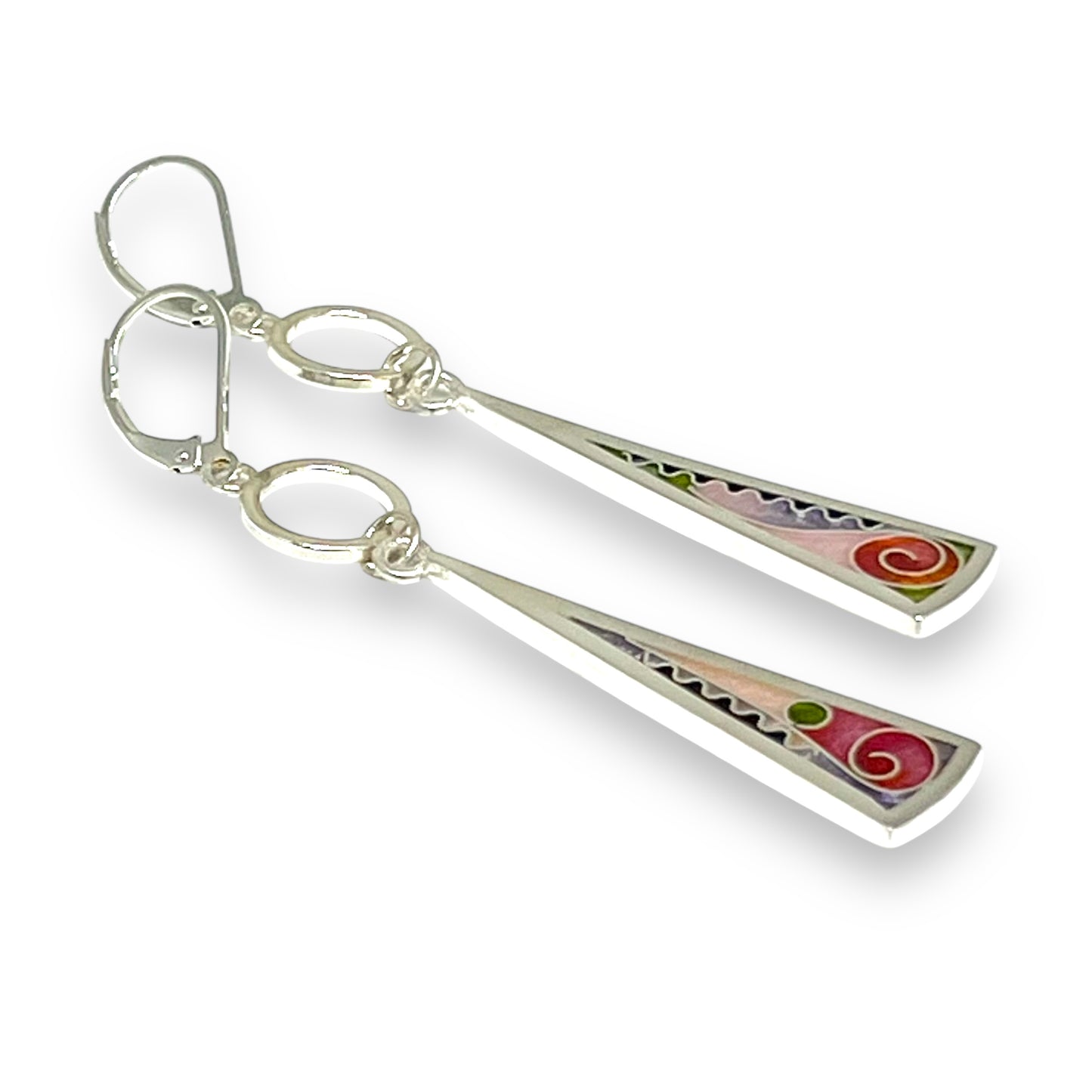 Cloisonné Enameled Long Triangle with Silver Washer-Cherry Blossom Color Palette