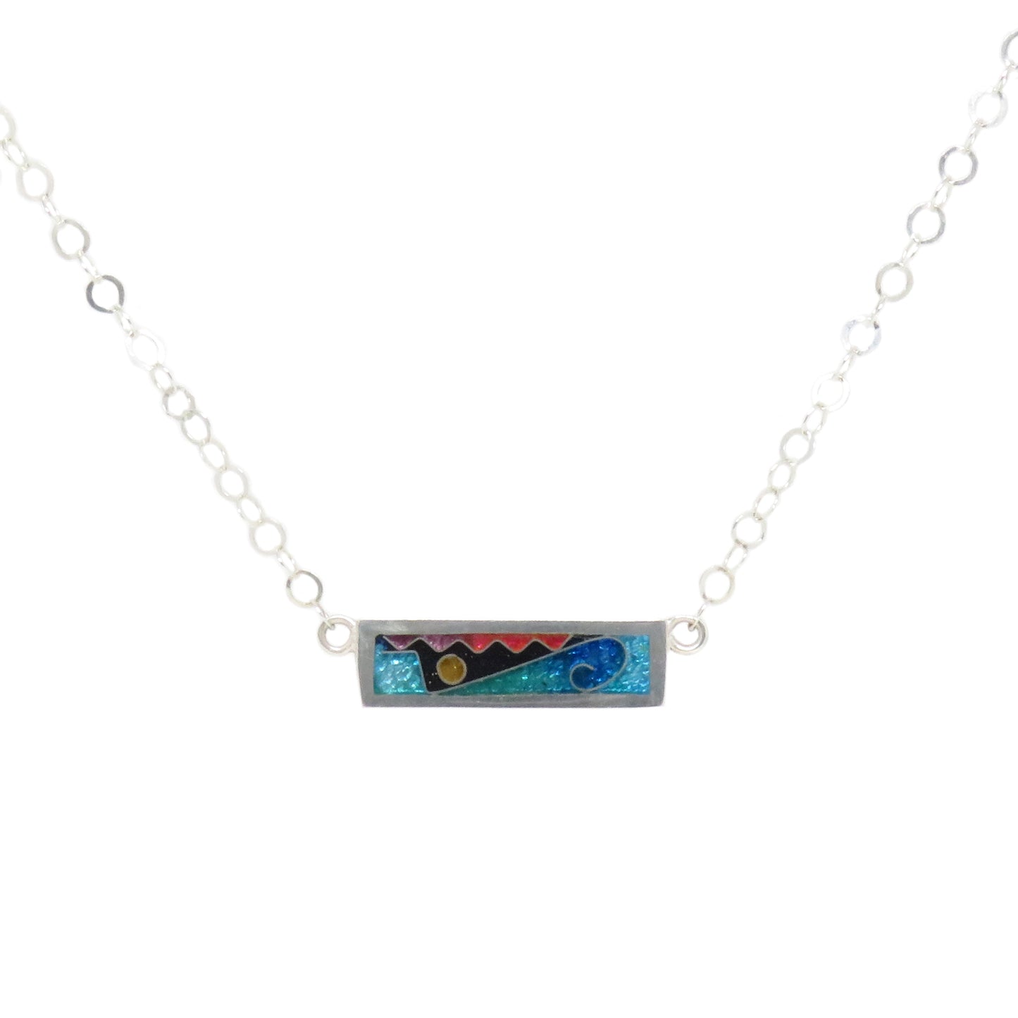 Cloisonne Rectangle Necklace Ocean