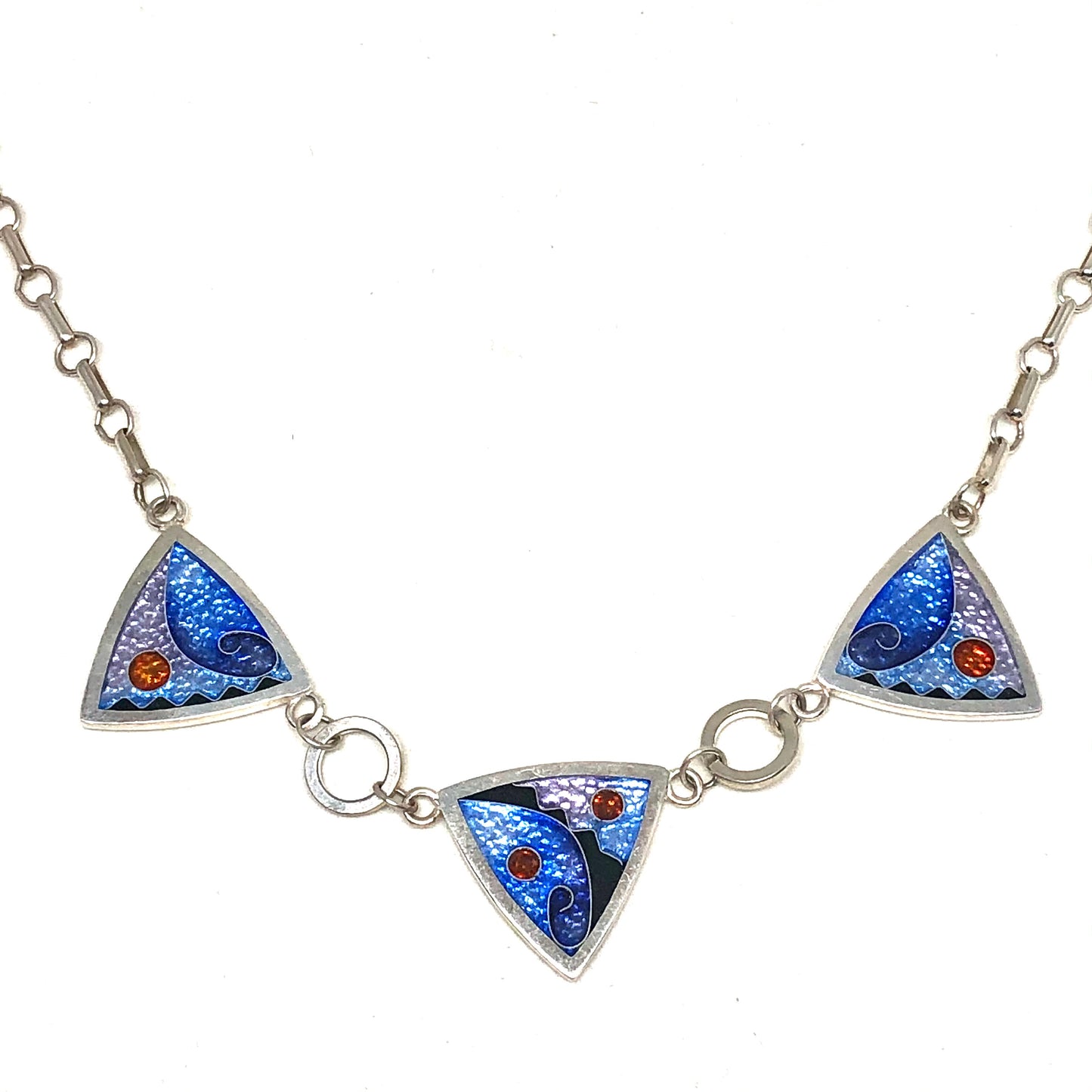 Cloisonné  Enameled 3 Triangle Necklace-Ice Color Palette