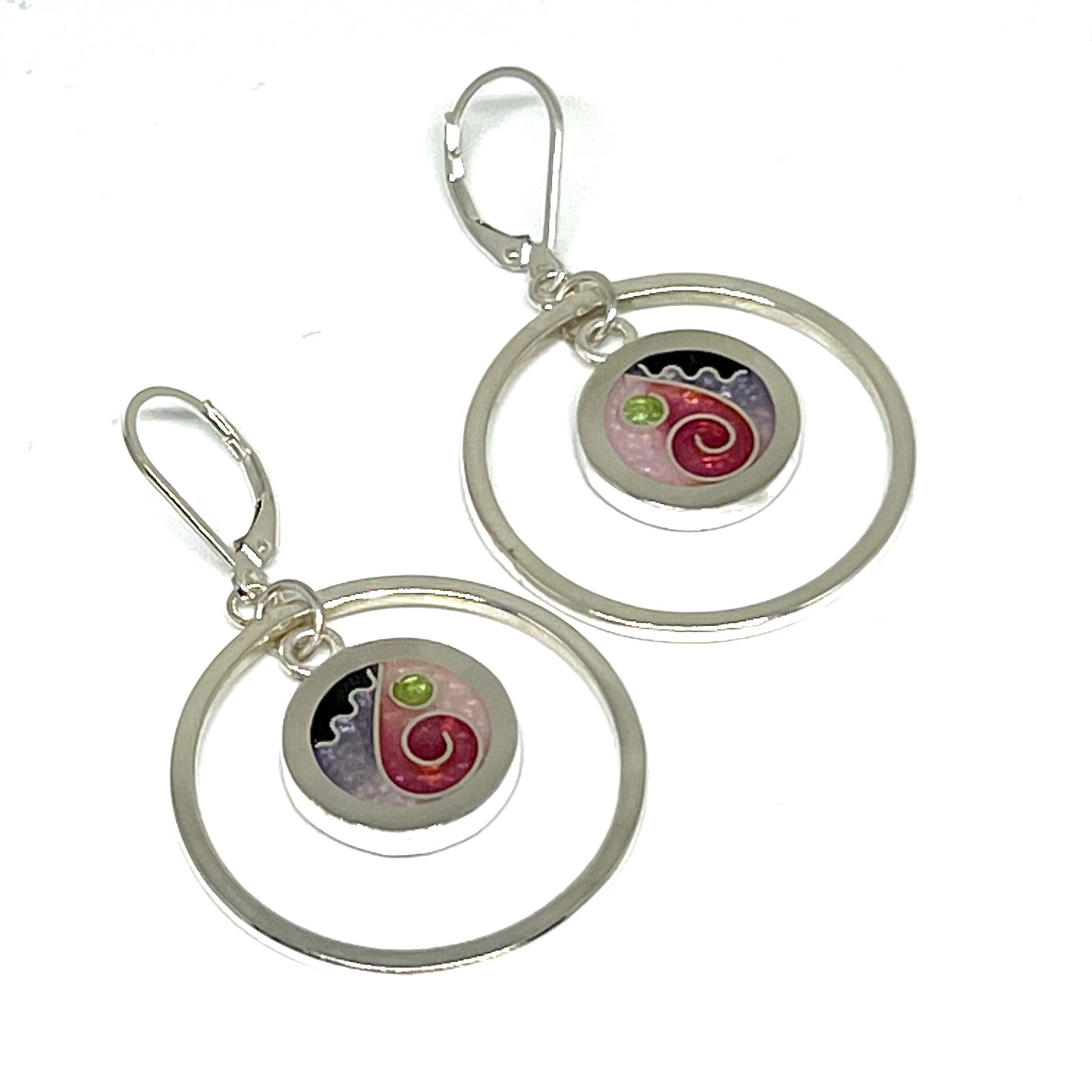 Cloisonne Hoop Earrings - Cherry Blossom Color Palette