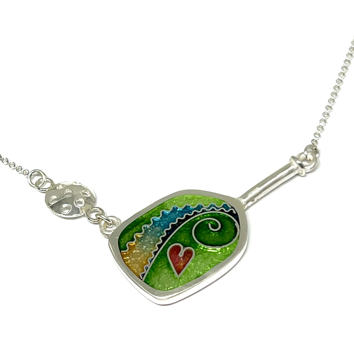 Cloisonné Enameled Pickleball Paddle & Ball Necklace-Meadow Color Palette